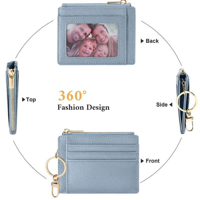 Sodsay Card Case Slim Front Pocket Wallet for Women Credit Card Holder with Keychain(CH Blue Gold) - Image 4